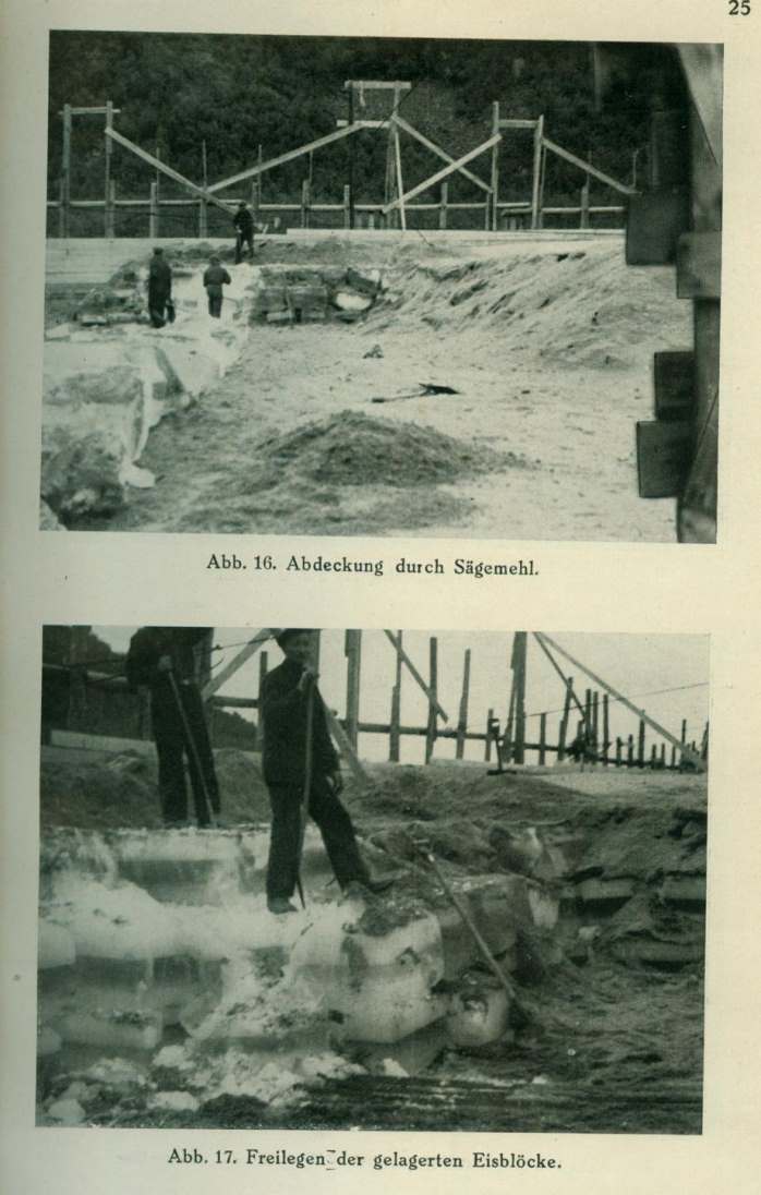 Abdeckung der Eisblöcke mit Sägemehl