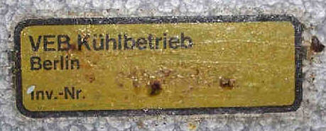 Inventarschild Kühlbetrieb